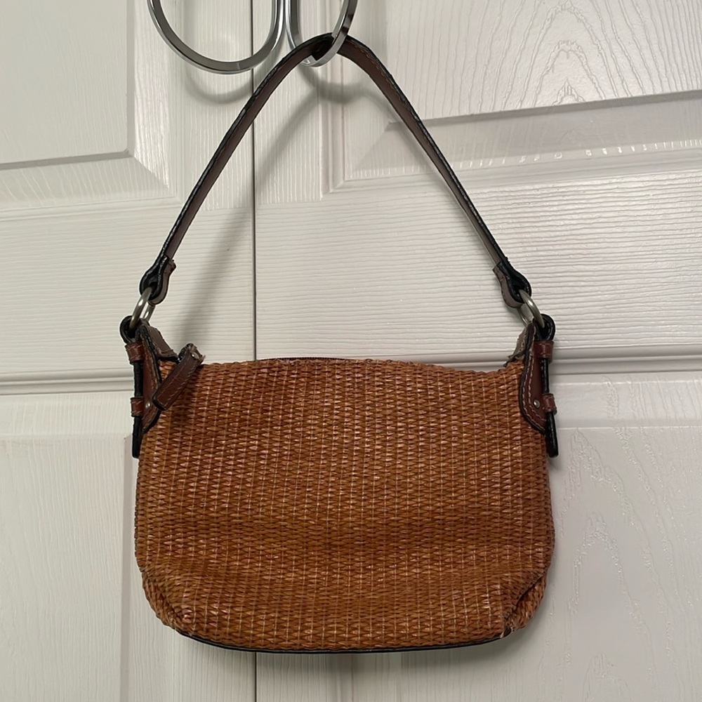 Fossil Natural Woven Straw & Leather Purse